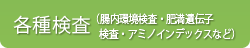 各種検査（腸内環境検査・肥満遺伝子検査・アミノインデックスなど）